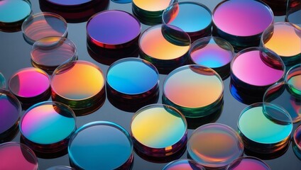 Transparent Discs with Vivid Refracted Hues Arrangement.