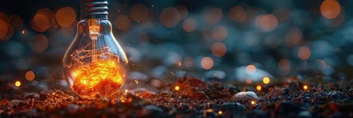 Light bulb on fire on a dark background with sparks