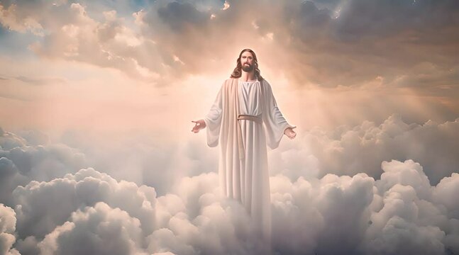 Dawn Light Angel - An Ultra-Realistic Oil Painting of Jesus in the Clouds