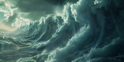 Massive Tsunami Waves, Enormous Tsunami Background - Ai Generated