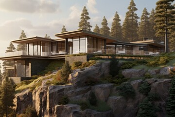 Luxury mountain house with large glass windows and nature

Concept: luxury, architecture, nature, modern, lifestyle