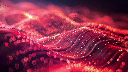 Energetic red waves crisscrossing, virtual connections, macro perspective, abstract bokeh, soft shimmer - obrazy, fototapety, plakaty