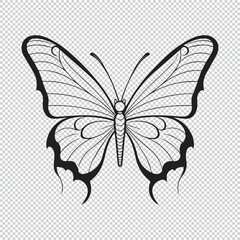 Minimalist cartoon butterfly line art style for coloring book, vector illustration on transparent background