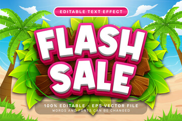 flash sale 3d text effect and editable text effect with a beach background