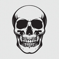 Simple human skull head icon logo, vector illustration on transparent background