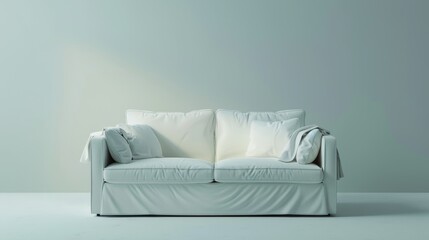 Space-saving bed couch in a minimalist eco design, convertible for sleep or seating, displayed against a pure isolated background