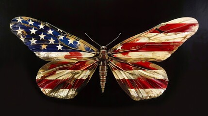 A butterfly with an american flag painted on it. - obrazy, fototapety, plakaty