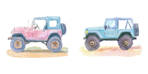 offroad car watercolor vector illustration © Finkha
