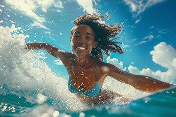 The black woman navigated the turbulent waters, her surfboard a steadfast companion as she embraced the challenges and joys of her chosen lifestyle