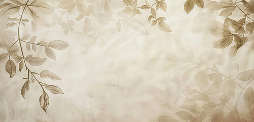A soft, faded botanical print background, the delicate outlines of leaves and flowers barely visible against a creamy canvas,32k, full ultra hd, high resolution