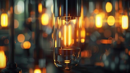 Modern Filament Light Bulbs Glowing in a Dark Room. Generative ai - obrazy, fototapety, plakaty