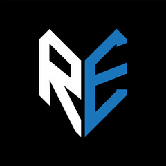RE letter logo design on Black background. RE creative initials letter logo concept. RE letter design.
