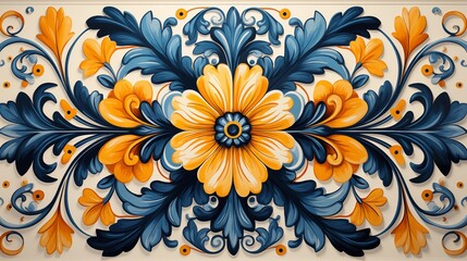 Fototapeta na wymiar Intricate and Symmetrical Floral Ornamental Wall Art in Classic Style