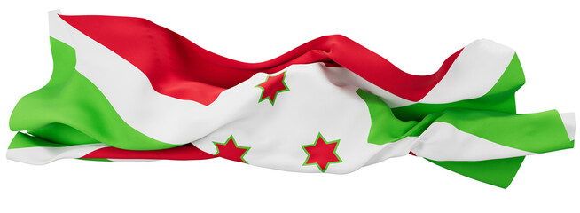 Graceful Waving Burundi Flag with Iconic Green Stars on White Background