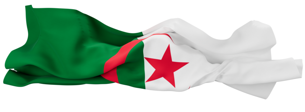 Elegant Draped Algerian Flag Waving with Soft Folds and Red Star