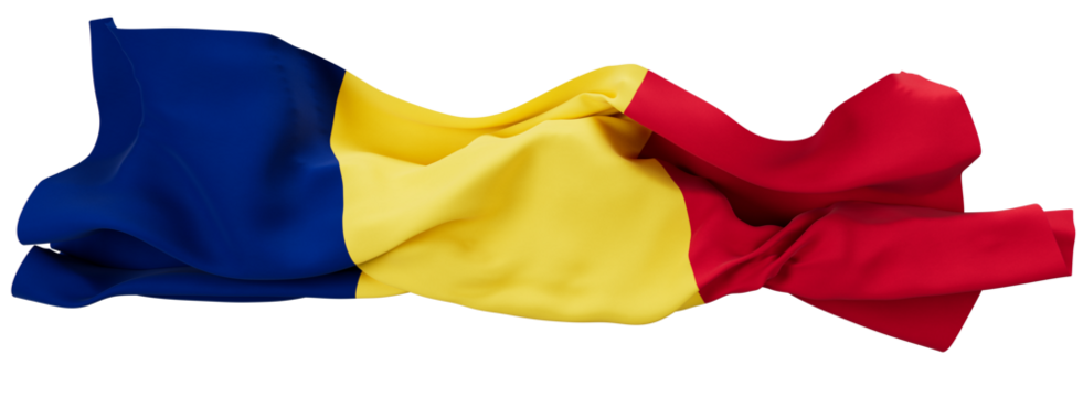 Majestically Waving Flag of Chad with Deep Blue, Yellow, and Red Hues