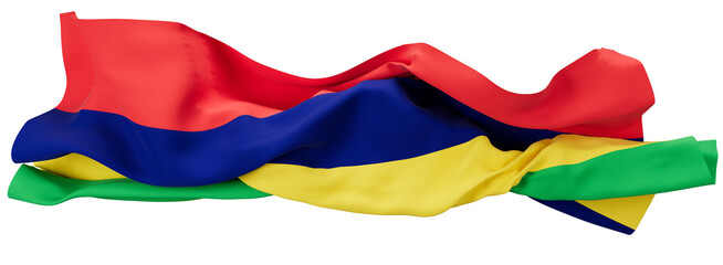 Vividly Waving National Flag of Mauritius with Four Color Bands