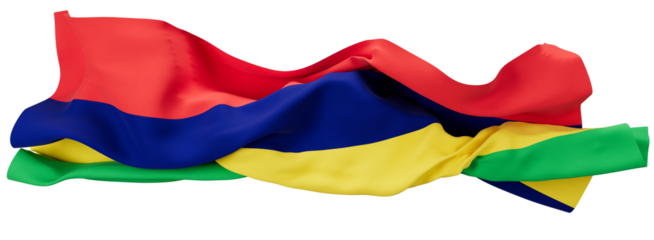 Vividly Waving National Flag of Mauritius with Four Color Bands