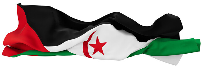 Waving Flag of the Sahrawi Arab Democratic Republic with Red Star and Crescent