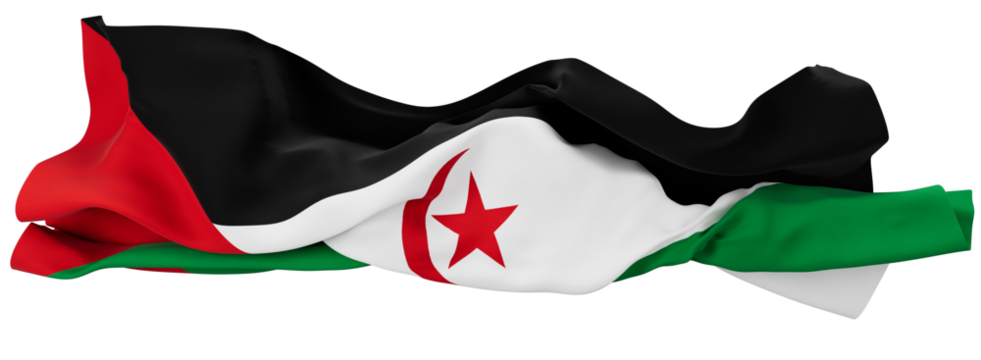 Waving Flag of the Sahrawi Arab Democratic Republic with Red Star and Crescent