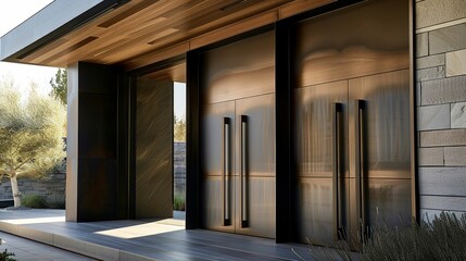 Modern House Entrance with Elegant Glass Doors. Generative ai