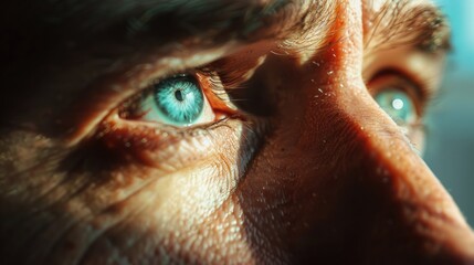 Close-up of the wide-open eyes of a man suffering from conjunctivitis or eye flu