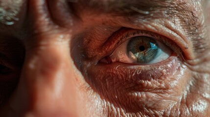 A close-up of a man suffering from conjunctivitis or eye flu with wide-open eyes