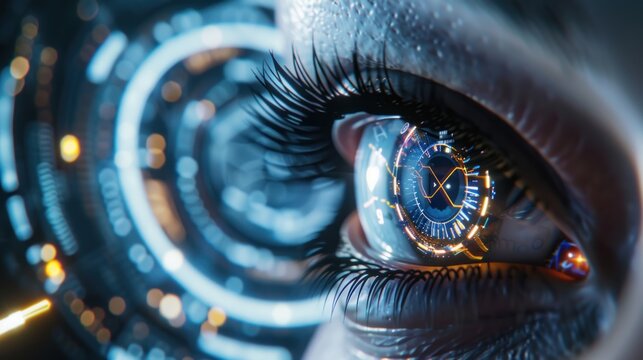 Eye biometric scanning and futuristic digital screens