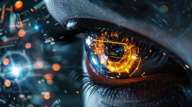 Eye biometric scanning and futuristic digital screens