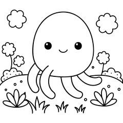 cartoon octopus with flower vector illustration