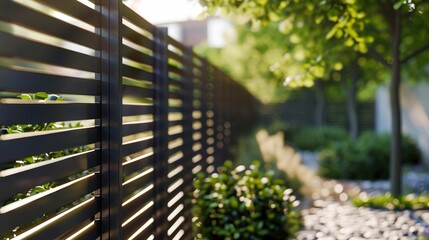 Elegant Wooden Fence Design in a Lush Garden Setting. Generative ai
