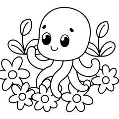 cartoon octopus with flower vector illustration