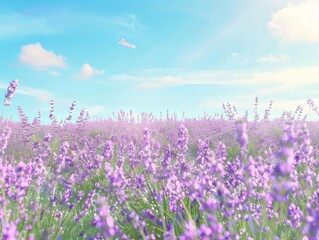Naklejka premium A field of lavender underclear blue summer sky in full bloom.