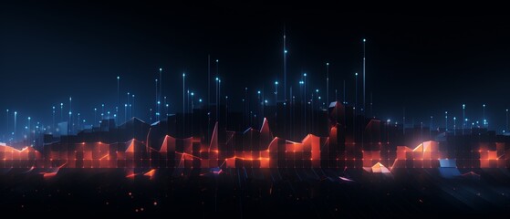 Futuristic algorithm visualization, dark tones with glowing lines of code