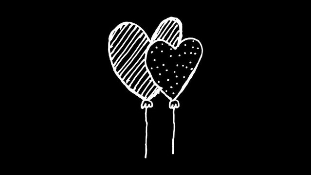 White wiggly hand drawn party heart shape balloon doodle animation         