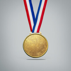 Gold medal with isolated free text area - winner copy space concept. Poster