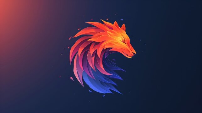 A blue and orange polygonal wolf head