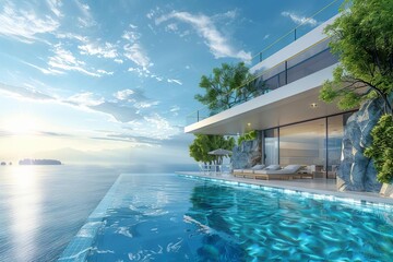 aquatic oasis modern luxury villa with infinity pool overlooking tranquil sea architectural visualization