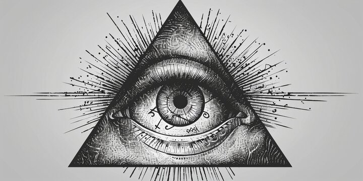 Blackwork tattoo flash. Eye of Providence. Masonic symbol. All seeing eye inside triangle pyramid. New World Order. Sacred geometry, religion, spirituality, occultism. Isolated vector illustration