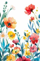 Bright watercolor clipart of spring floral bunch, white backdrop --ar 2:3 Job ID: 1abf1847-f0bc-4a7d-98d6-f25e25301eed