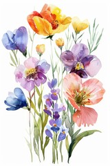 Obraz na płótnie Canvas Vivid watercolor clipart of spring flowers, perfect for projects, isolated --ar 2:3 Job ID: 6b5c1b35-3494-4d76-b108-1bf5054c2075