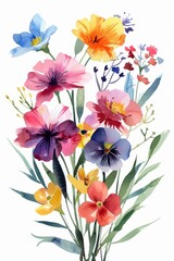 Fototapeta na wymiar Vibrant bouquet of watercolor spring flowers, perfect isolation on white --ar 2:3 Job ID: 60438958-da90-46ae-b9dc-47841f9fc885