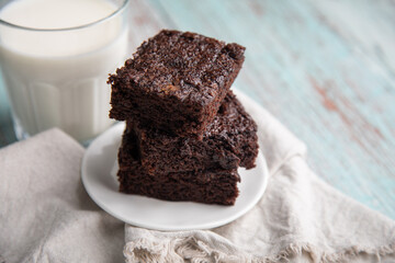 Brownies cut in square pieces chunky texture dessert sweet food