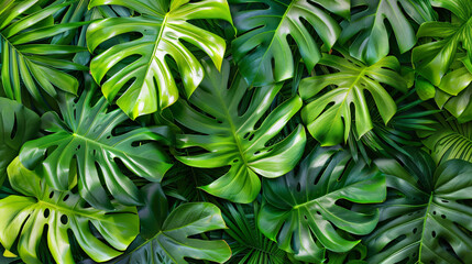 Closeup tropical green leaf background.