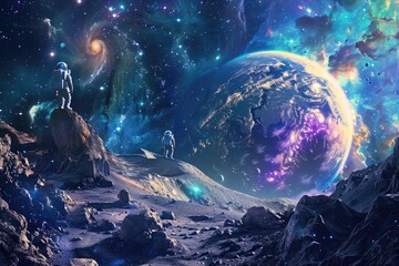 Astronaut in outer space against the background of the planet.
