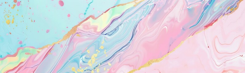 Pastel Daydream. Whimsical Swirls of Pink and Blue with Golden Highlights.