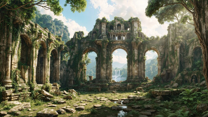 Overgrown Ruins of an ancient abbey  - obrazy, fototapety, plakaty