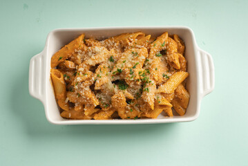 Classic alfredo pasta with penne and pink sauce