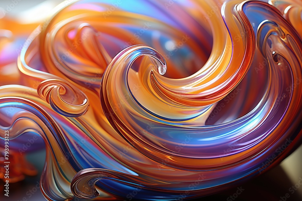 Poster a detailed and close-up view of colorful glass art showcasing mesmerizing, intricate swirls and curv