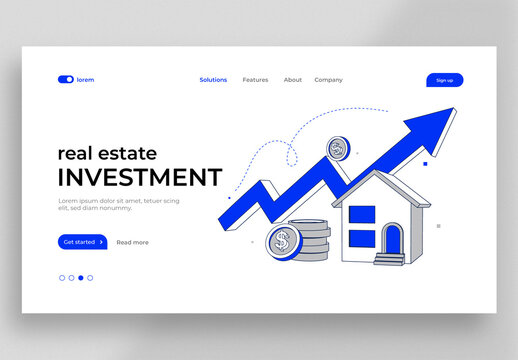 Real Estate Investment Landing Page Template with Blue Accents